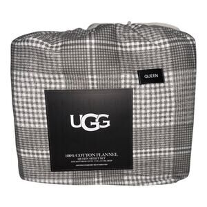 UGG Flannel Queen Sheet Set in Grey Plaid 100% Cotton